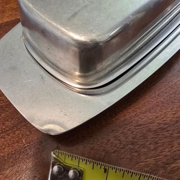 Vintage Stainless Silver Butter Dish with Wooden Handle - Picture 6 of 9
